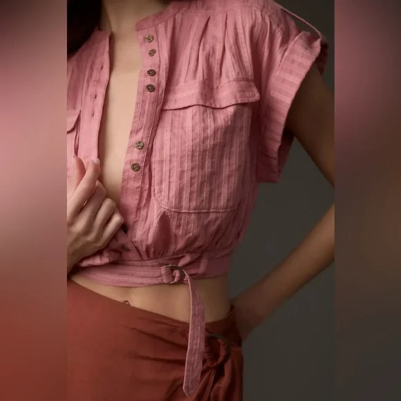 NWT Anthropologie Short-Sleeve Cinched Safari Top - Picture 4 of 10